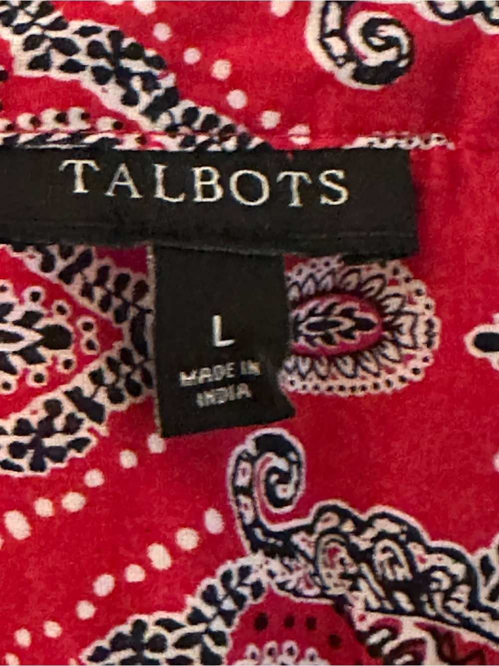 Talbots Red Paisley Print Top with Navy and White Detail